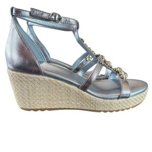 Naturalizer Serena Light Blue Metallic Espadrille Wedge Sandals Rhinestone NEW 8